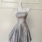 Silver shiny niche vintage dress short sequin homecoming dress birthday cocktail party dress gh4306