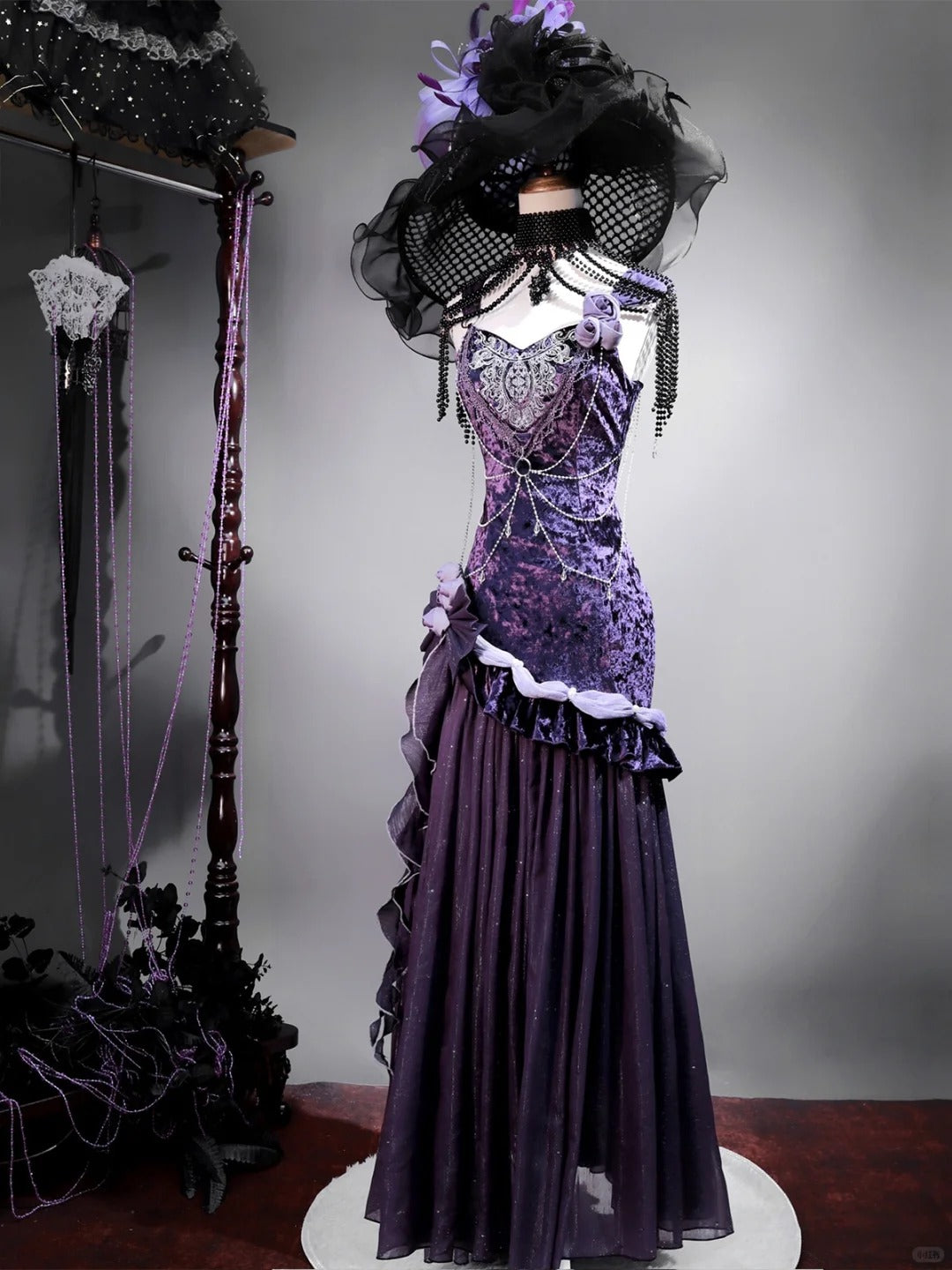 Girlhomeshops-Purple shining sweet velvet satin long prom dress birthday party dress gh5349
