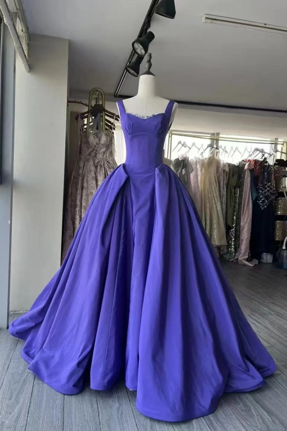 girlhomeshops- Purple Elegant Satin Long And Floor Prom Dress gh6214