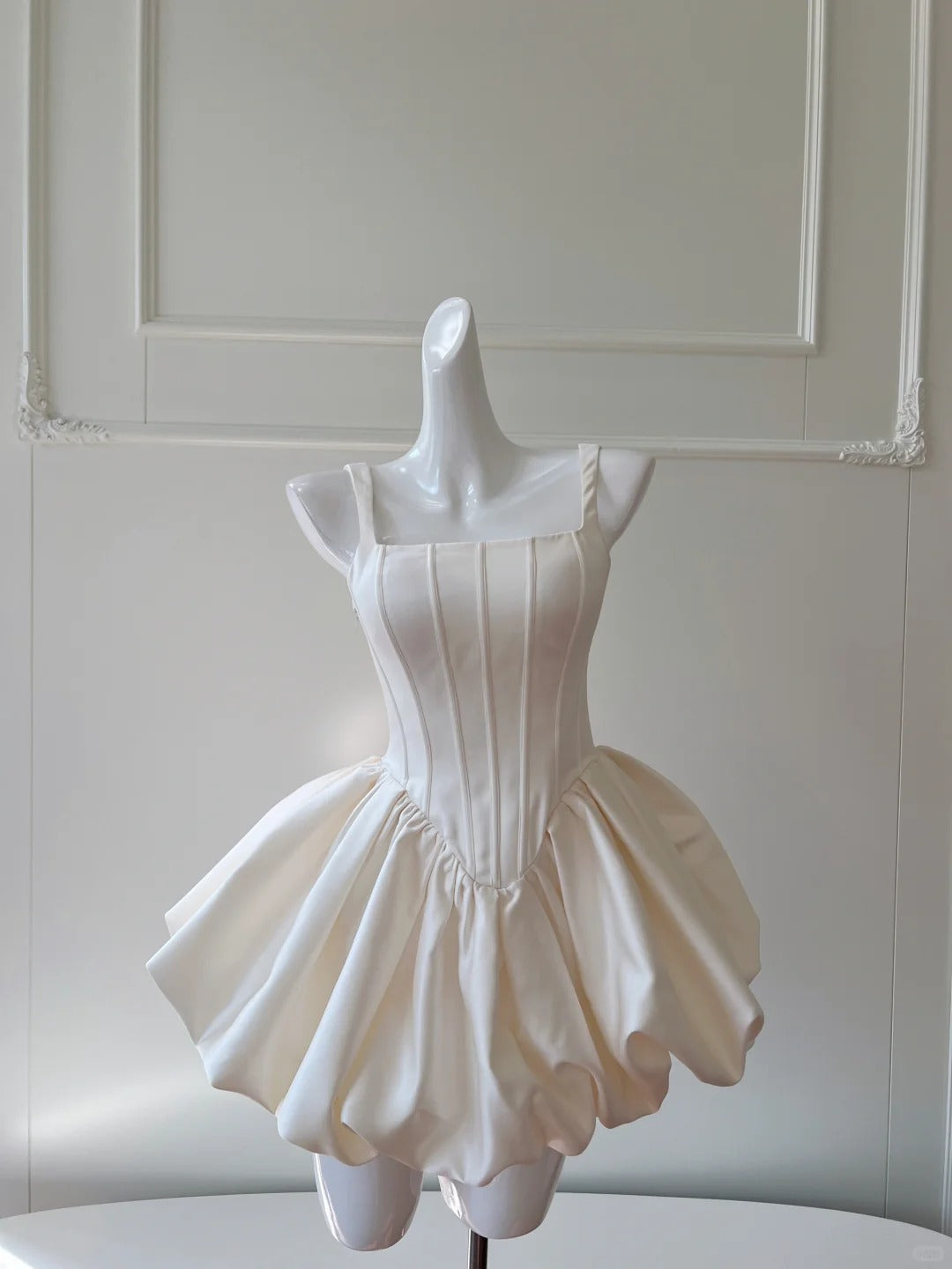 Girlhomeshops-Ivory White Short Simple Fashion Satin Homecoming Dress Birthday Party Dress gh5051