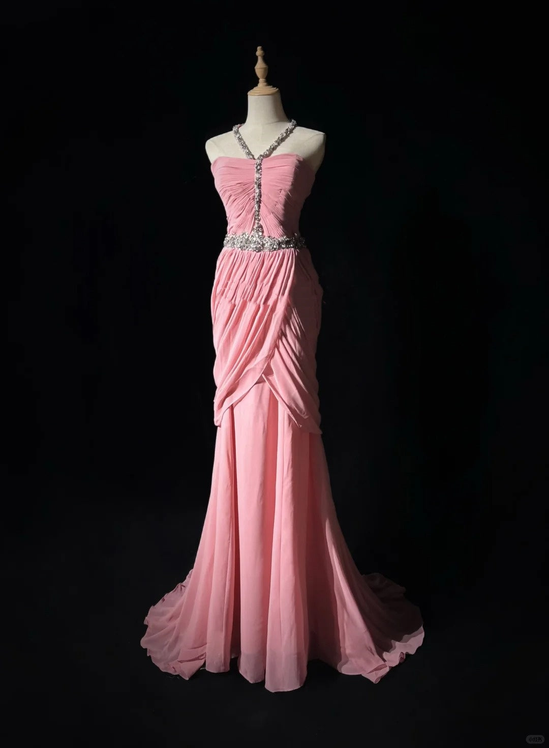 Pink Gorgeous Shiny Elegant Exquisite Beaded Tulle Long Mermaid Floor Length Slim Ball Gown Evening Gown Party Dress Prom Dress gh3851