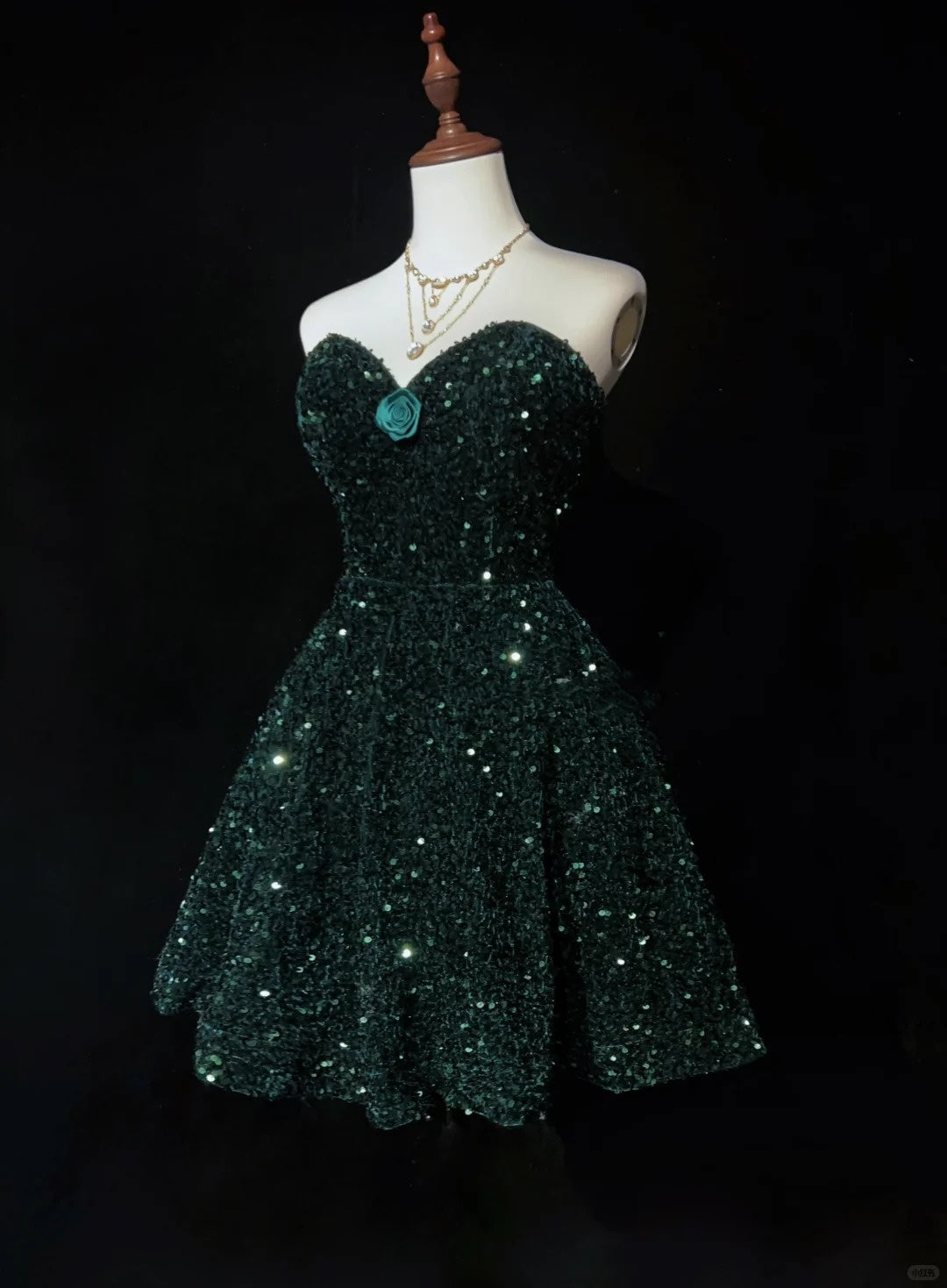 Green shiny princess sequin short retro fashion homecoming dress prom dress evening dress gh4368