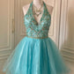 Blue Beaded Short Chiffon Homecoming Dress Prom Dress Birthday Party Dress gh4847