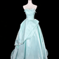Minimalist Luxury Style Ice Blue Satin 3D Ruched Strapless Ballgown - Dinner & Cocktail Party Gown gh6545