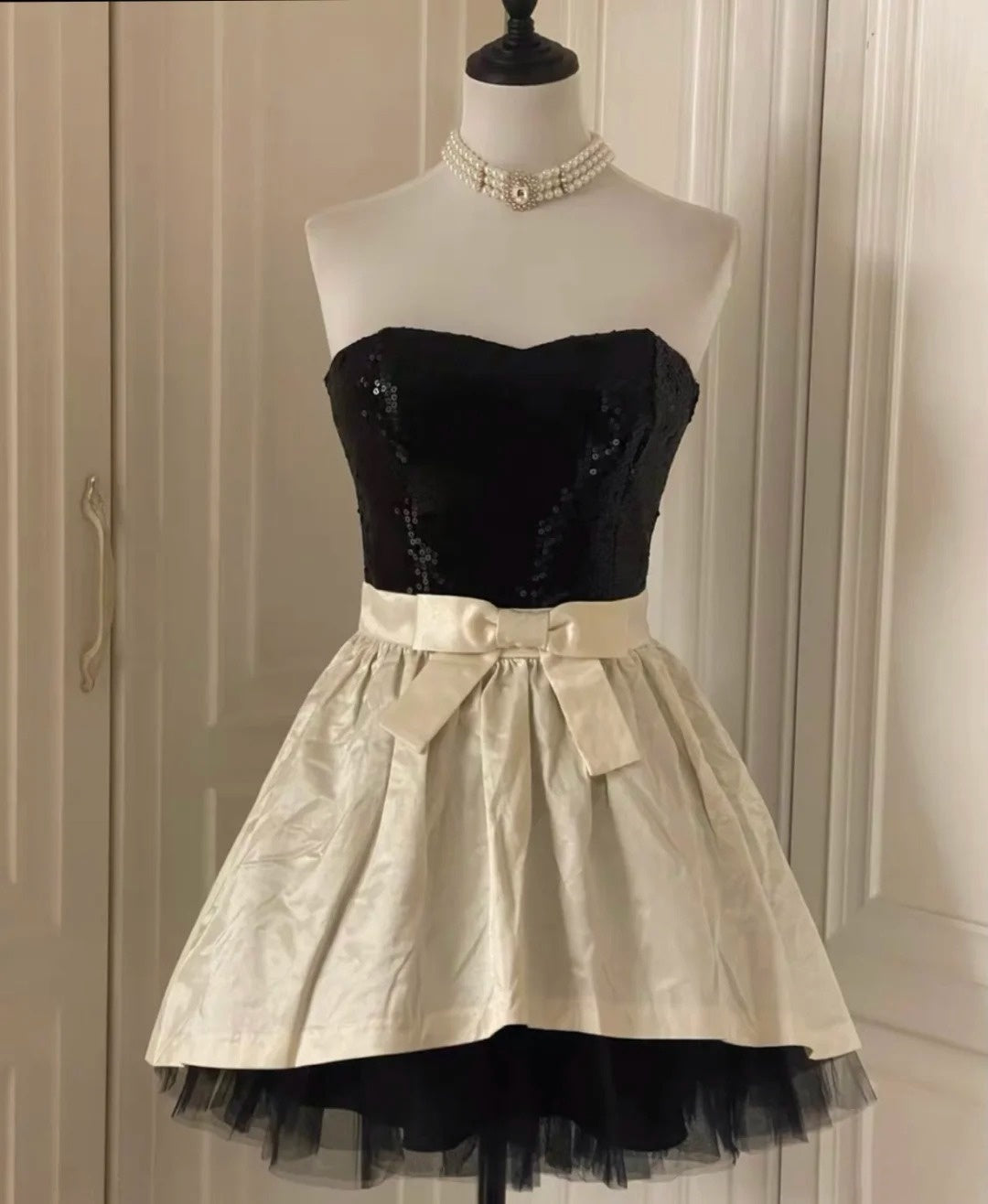 ✨White Retro Shiny Elegant Princess Short Sequin Homecoming Dress Birthday Party Dress~🖤 gh4268