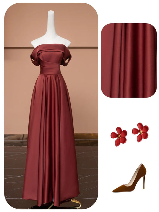 Brown Red Elegant Fashion Long Satin Prom Dress Evening Dress Party Dress gh4874