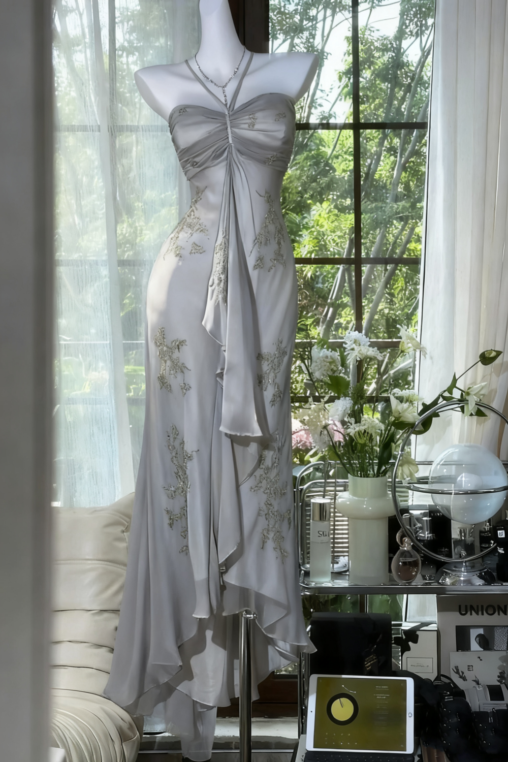 ✨Girlhomeshops-Green beaded exquisite gorgeous long chiffon Prom dress evening dress party dress gh4987