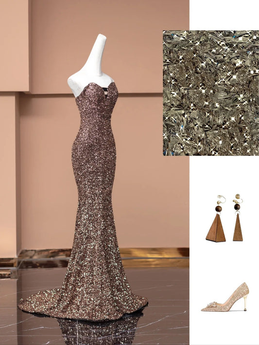 Brown Shining Elegant Fashion Mermaid Slim Long Sequin Prom Dress Evening Dress Party Dress gh4875