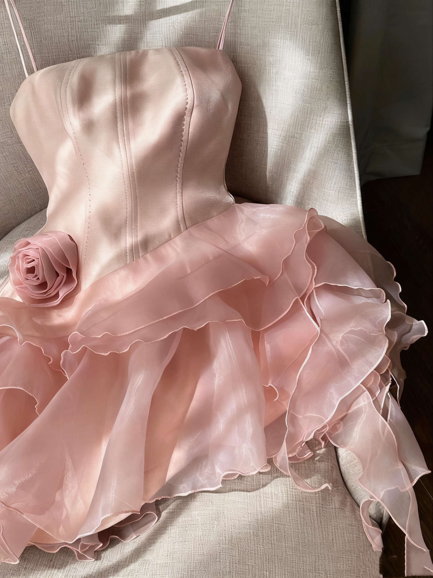 Pink Cute Fantasy Floral Short Chiffon Mini Homecoming Dress Women Birthday Party Dress gh4727