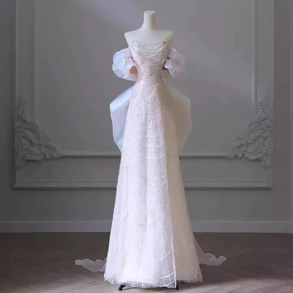 Girlhomeshops - Wunderschönes, rosa, funkelndes, langes, bodenlanges Tüllkleid mit Perlenverzierung, gh5315