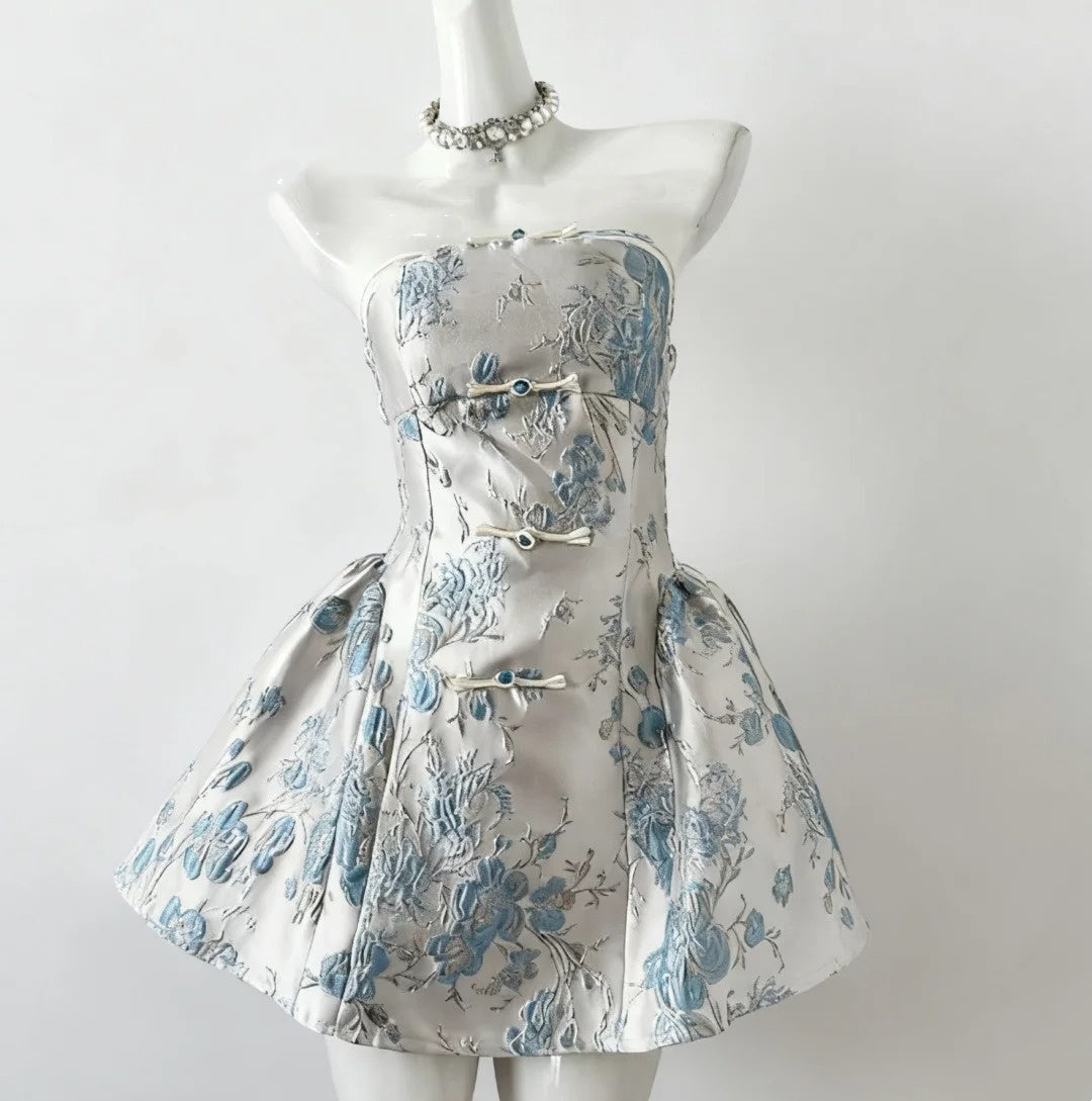 girlhomeshops--Light Blue White Unique Fashion Niche Short Satin Formal Homecoming Dress Birthday Party Dress Banquet Dress gh5689