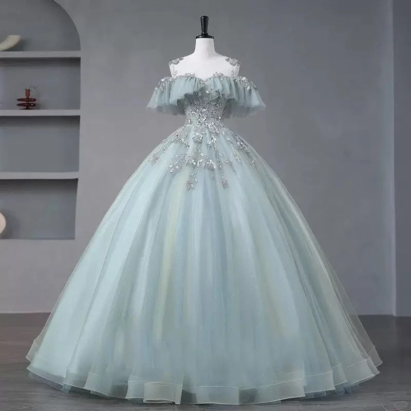 Girlhomeshops-Hellgrünes, florales Perlendekor, langes Chiffon-Tüll-Abschlusskleid, Zeremoniekleid für Erwachsene, Ballkleid, Abschlussballkleid, Kleid für 16-Jährige, Modellkleid gh5310