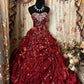 girlhomeshops-Burgundy Satin Beaded Strapless Sleeveless Floor-Length Train Ball Gown gh6315