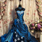 Luxury Court Style Deep Sea Blue Gradient Satin Embroidered Train Gown - Theme Ball & Dinner Dress gh6543