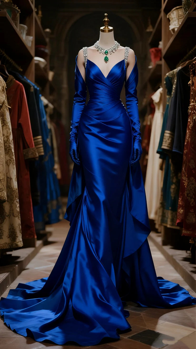 girlhomeshops-Luxury Birthday Style Dark Green Satin Rhinestone - Trimmed Long Sleeve Waist - Cinched Floor - Length Long Birthday Dress gh5874