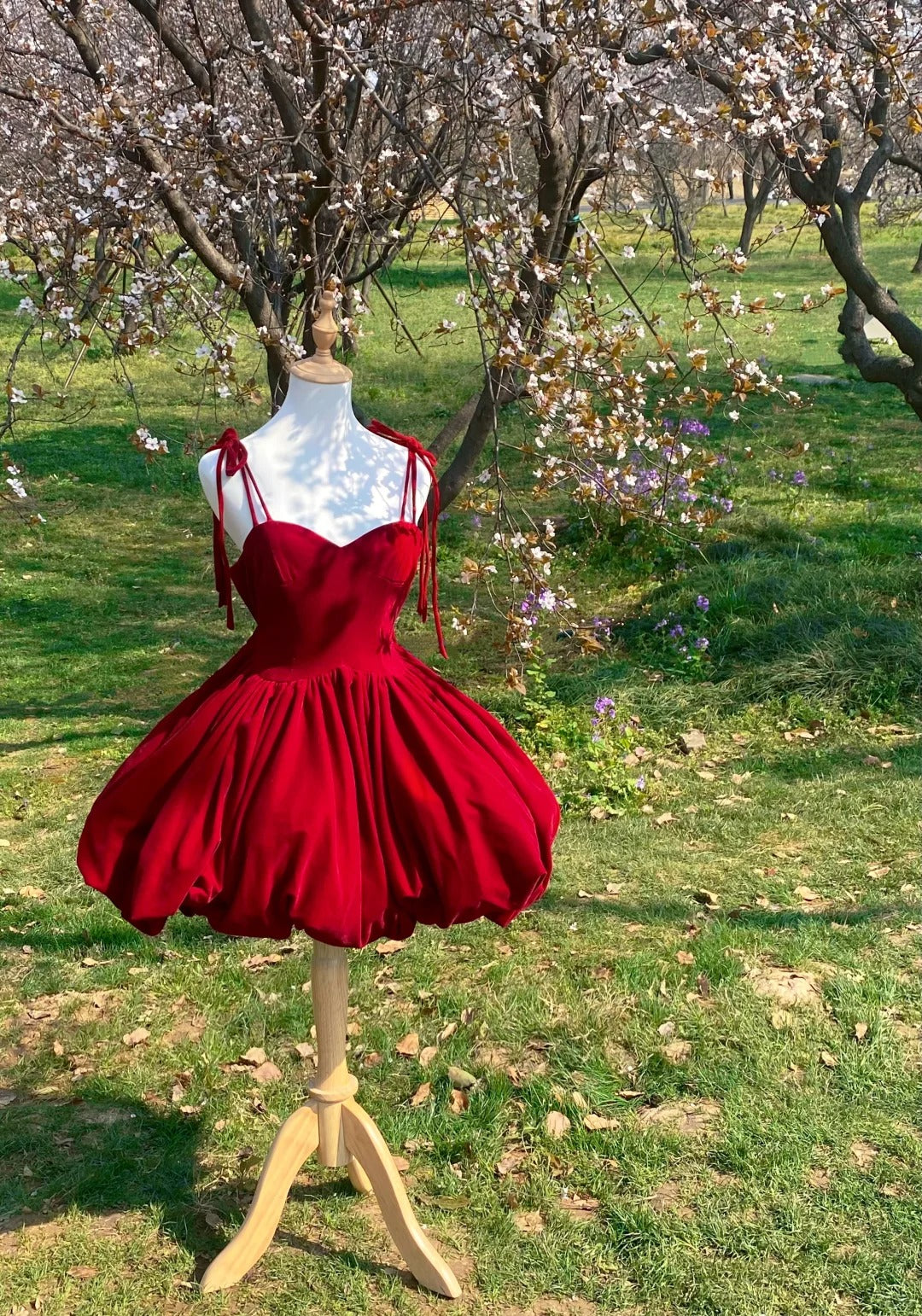 Robe de bal rouge courte en velours, robe de soirée, robe d'anniversaire, gh4520