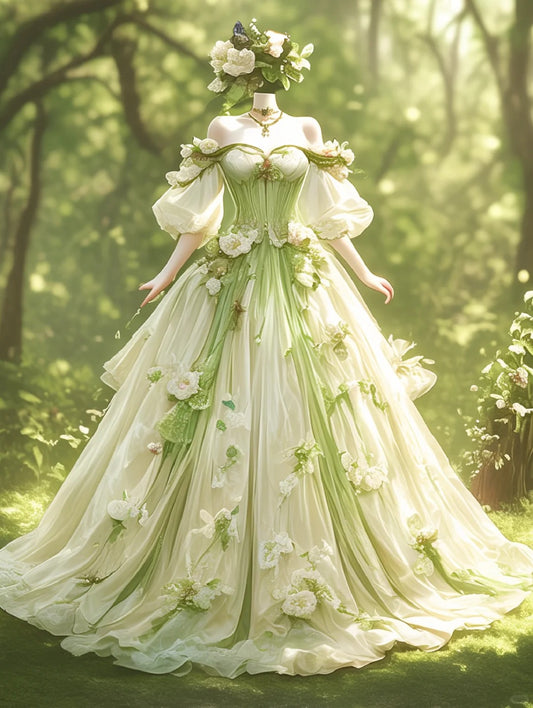 Robe de soirée longue en tulle, robe de mariée fantaisie, forêt verte, motif floral, gh4735