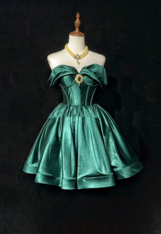 Green princess jewel short fashion retro homecoming dress prom dress evening dress gh4366