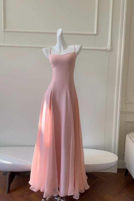girlhomeshops - Robe de soirée longue minimaliste vert menthe/rose pastel à fines bretelles et coupe ajustée gh6098