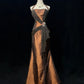 Brown Maillard Vintage Fashion Elegant Exquisite Beaded Strap Long Satin Floor Length Train Ball Gown Evening Dress Prom Dress gh3874