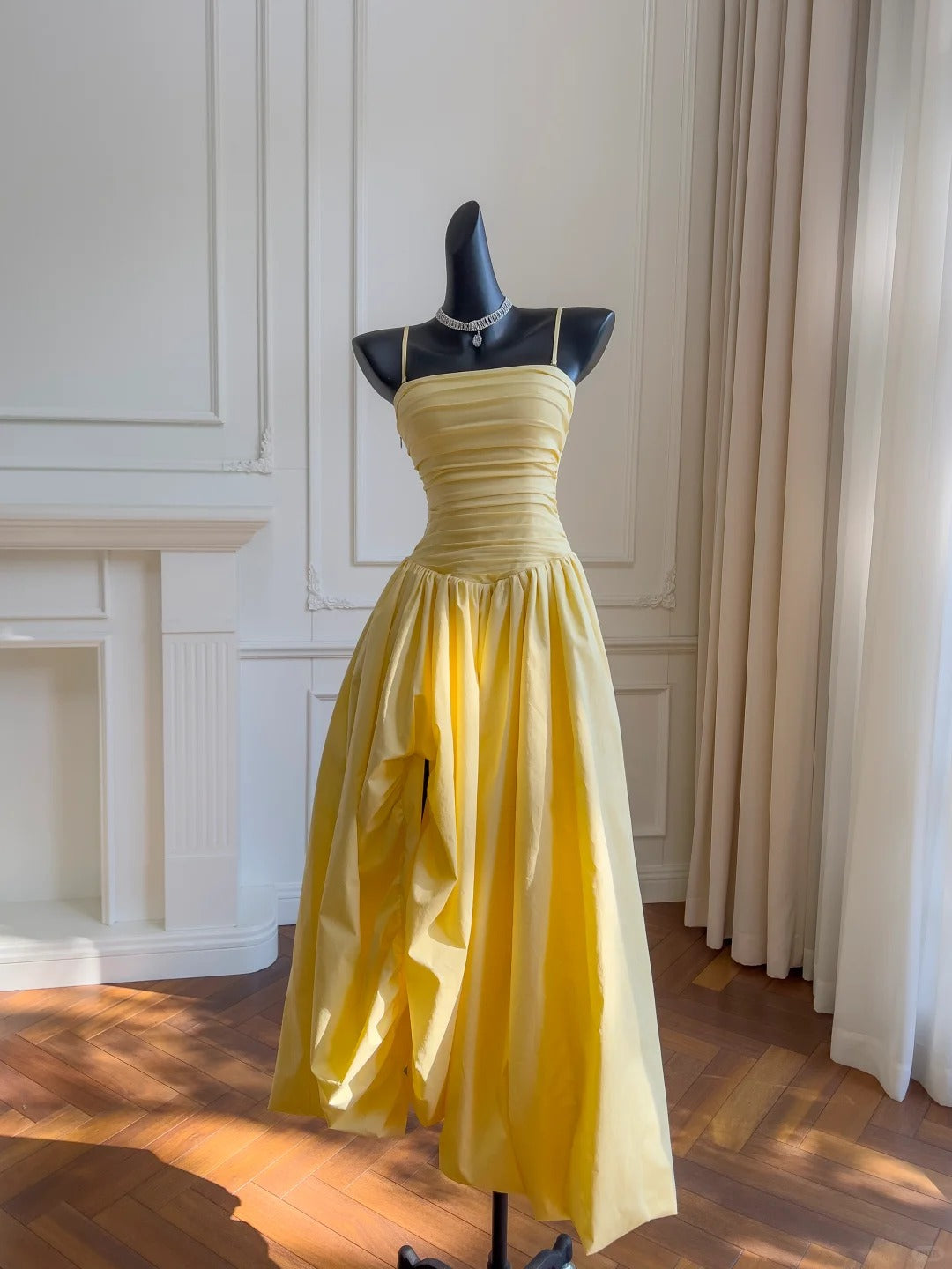 girlhomeshops--Yellow sweet long tulle prom dress gh5577