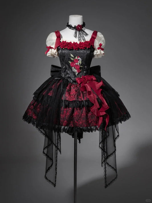 Girlhomeshops - Robe courte de soirée en tulle à fleurs noires et rouges, robe d'anniversaire gh5346