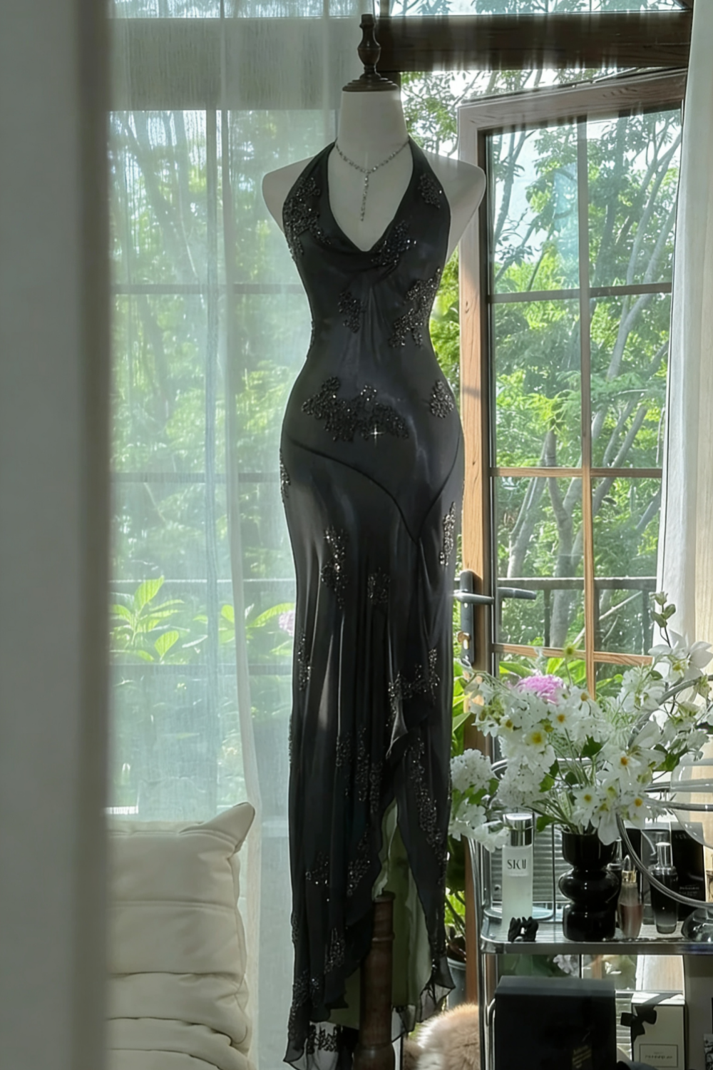 Dark Green Beaded Elegant Long Chiffon Ball Gown Evening Dress Party Dress gh4749