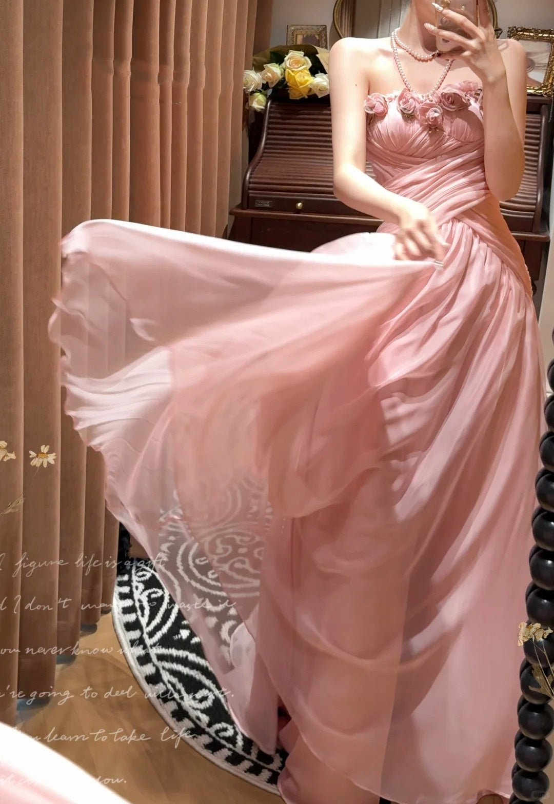 Robe de bal longue en tulle rose à fleurs, élégante, robe de soirée, robe de demoiselle d'honneur, gh4461