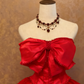 girlhomeshops-Crimson Satin Strapless Bow Rhinestone-Embellished Floor-Length Court-Style Gown gh6371