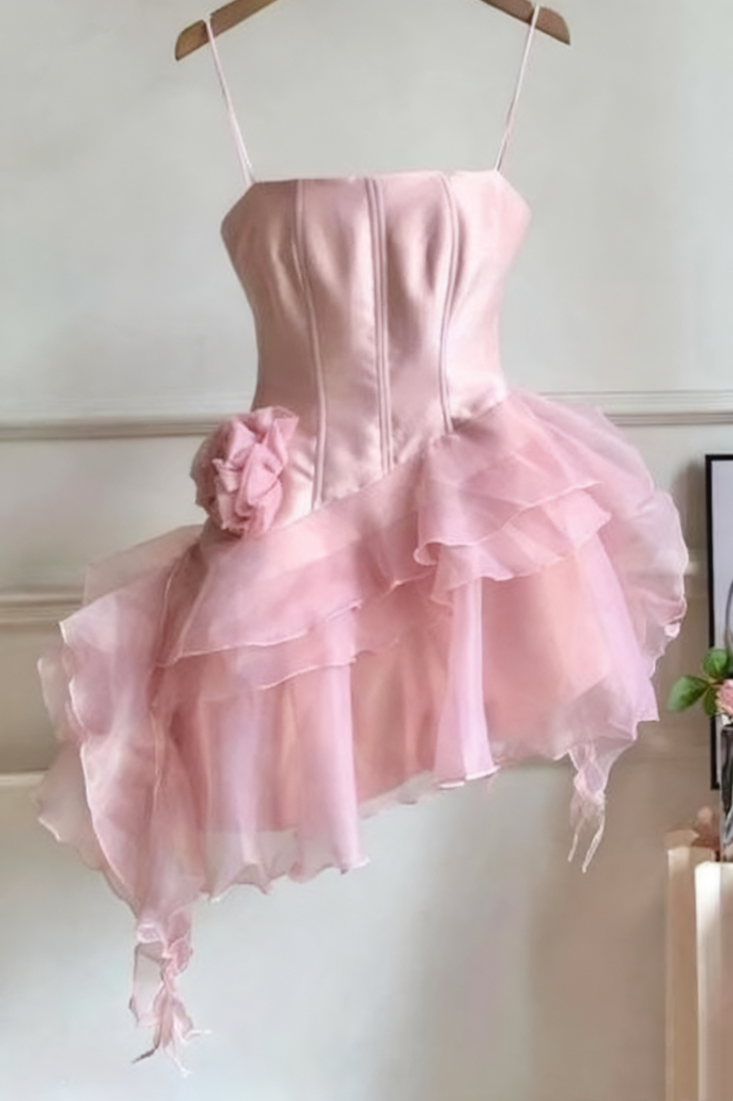 Pink Cute Fantasy Floral Short Chiffon Mini Homecoming Dress Women Birthday Party Dress gh4727