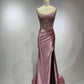 Robe de soirée longue en satin rose, élégante et exquise, avec perles et paillettes, fendue au sol, longueur au sol, gh4135