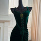 Green Vintage Elegant Long Velvet Slim Evening Dress Party Dress Prom Dress gh4273
