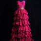 girlhomeshops-Fuchsia Chiffon Sleeveless Floor-Length Tiered Ruffled Evening Gown gh6304