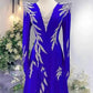 Royal Blue Shiny Long-Sleeve Beaded Train Gown gh6386