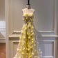Yellow Floral Spaghetti Strap Chiffon Party Dress gh4948