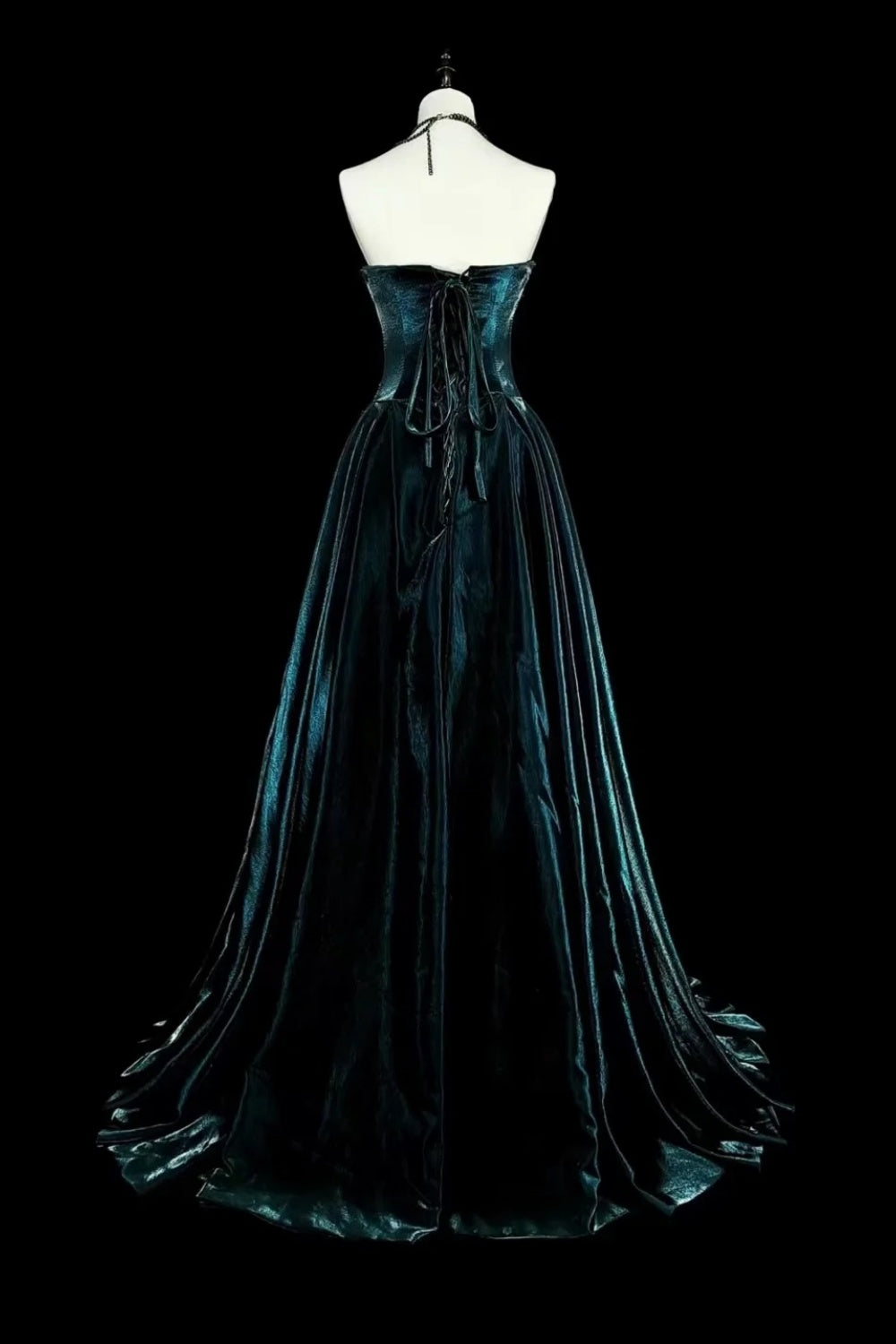 girlhomeshops-Teal Velvet Beaded Strapless Sleeveless Floor-Length Gothic Gown gh6318