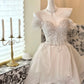 White Sparkly Beaded Short Tulle Cute Sweet Homecoming Dress Birthday Party Dress Wedding Dress gh4263