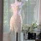 girlhomeshops-Cream Sequin Spaghetti-Strap Short Fairy-Style Date Gown (Winter Holiday Creative Outfit) gh6374