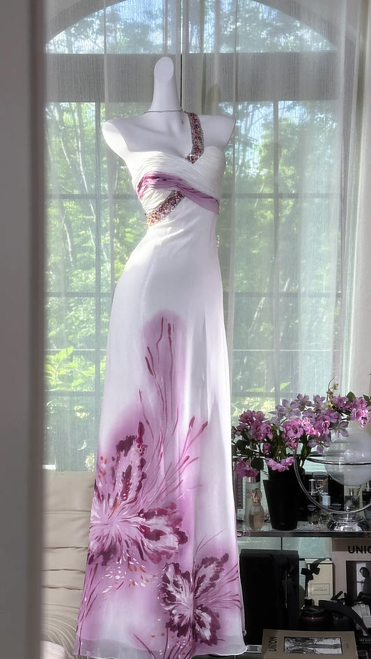 Girlhomeshops-Purple Beaded Floral Elegant Long Chiffon Prom Dress Evening Dress Party Dress Date Dress gh5081