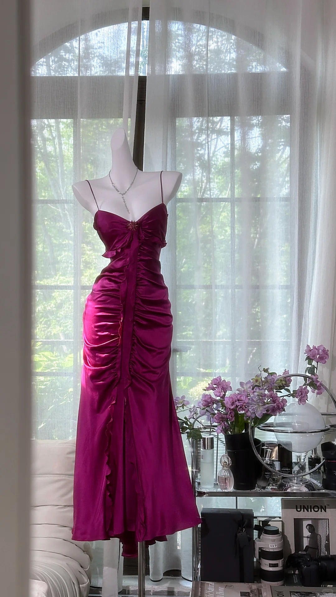 Girlhomeshops-Dark pink simple fashion elegant long satin Prom dress evening dress party dress gh5163