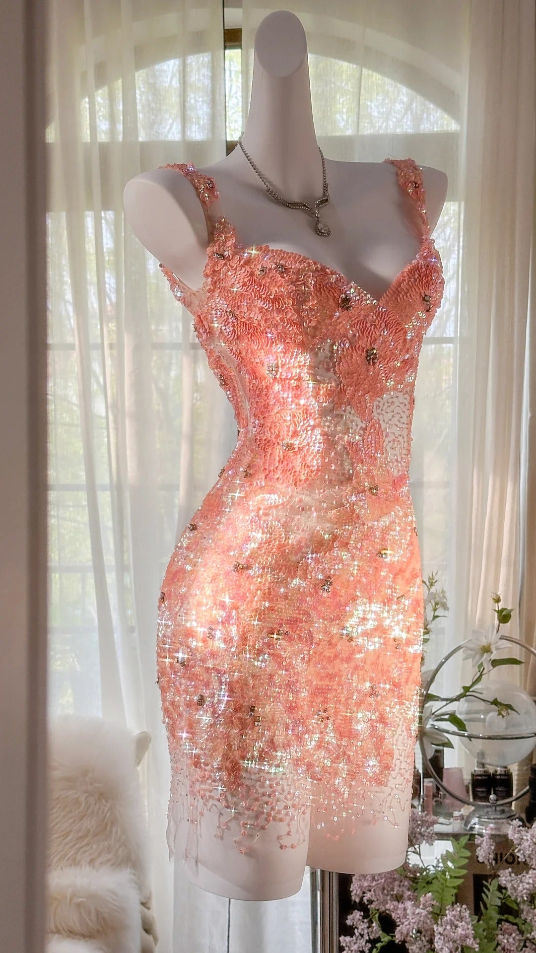 Orange Grapefruit Luxurious Sfumato Exquisite shiny Beads Short sequins Chiffon Fairy Homecoming Dress Prom Dress Evening Dress Cocktail Party Dress Prom Dress Date Dress gh3991