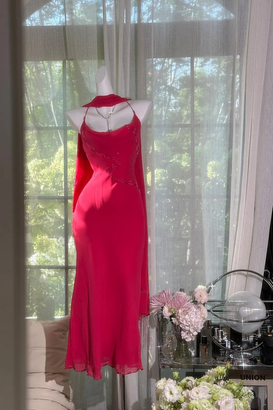 girlhomeshops-(Includes matching scarf)New Pink Elegant Formal Dress gh6116