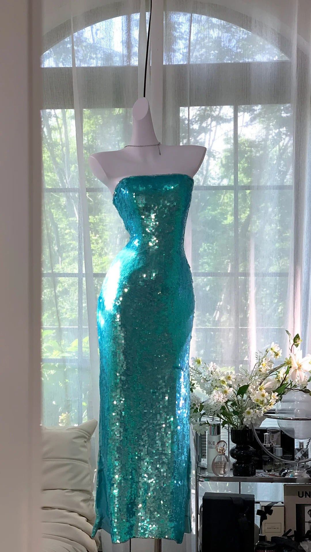 Girlhomeshops-Emerald Blue Shiny Long Sequin Prom Dress Evening Dress Party Dress gh5078
