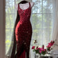 Girlhomeshops-Burgundy beaded elegant long chiffon Prom dress evening dress party dress gh5165