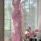 Pink floral vintage beaded lace long prom dress evening dress party dress gh4819
