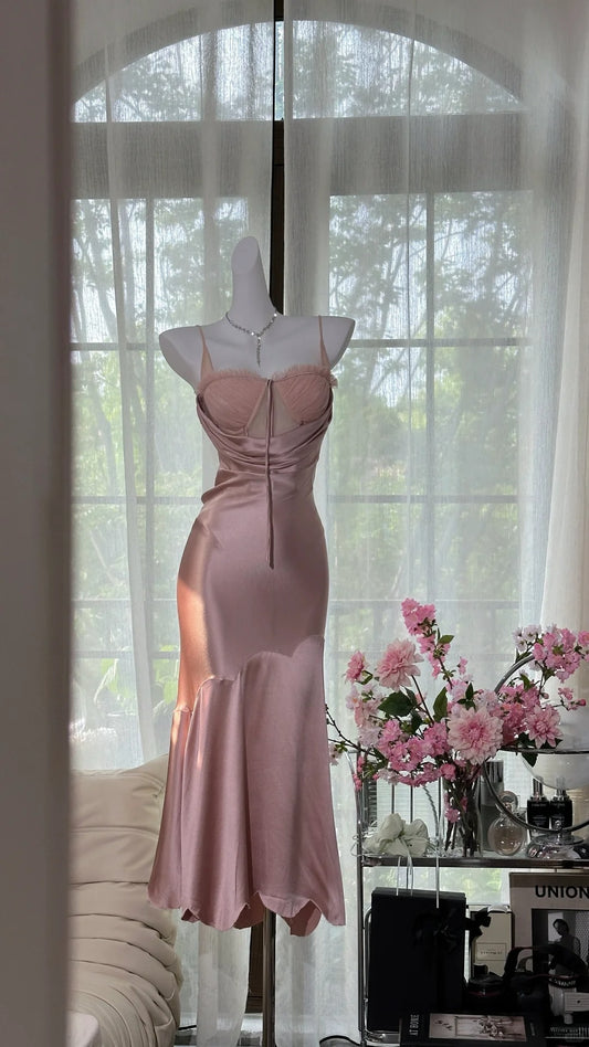 Pink Sexy Elegant Romantic Satin Long Ball Gown Evening Dress gh4401