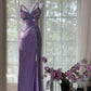 （Out of stock）Purple Shiny Gorgeous Luxury Sequin Heavy Spaghetti Strap Long Butterfly Decoration Sequin Chiffon Ball Gown Evening Gown Party Dress gh4175