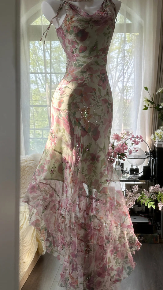 Pink gorgeous fashion elegant vintage floral exquisite beading long chiffon ball gown evening dress birthday party dress prom dress gh3952