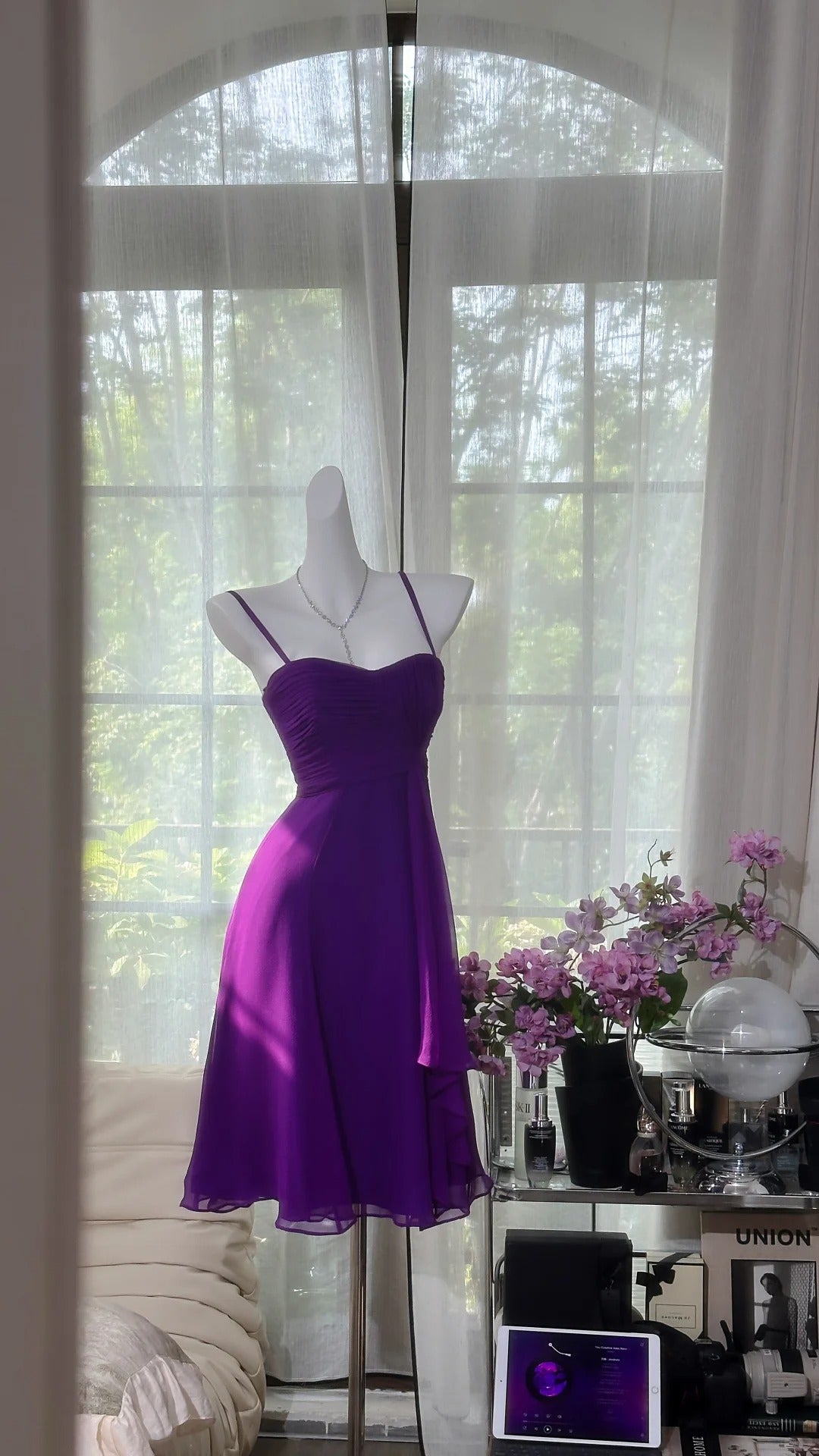 ✨Girlhomeshops-Purple Simple Fashion Short Chiffon Homecoming Dress Birthday Party Dress gh4989