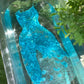 Blue sequined beaded long mermaid elegant chiffon homecoming dress prom dress evening dress birthday party dress date dress gh4684
